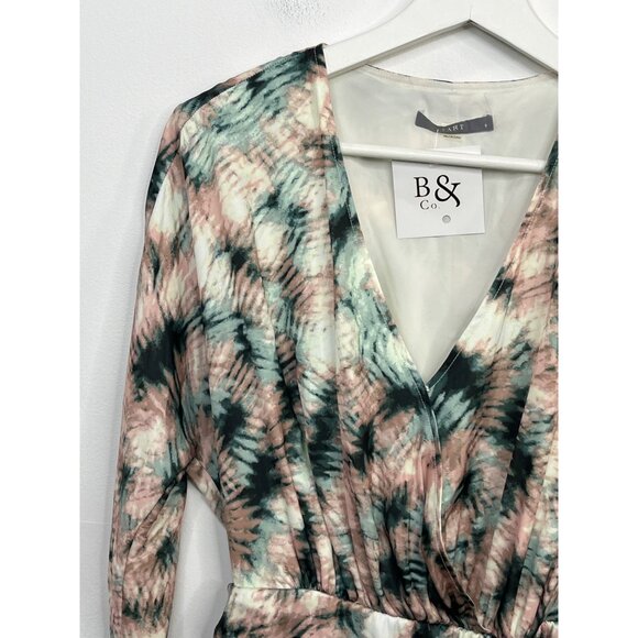 Tart Collections Wrap Dress Small Satin Tie Dye Mini Fall Style Pink Green - Picture 3 of 9